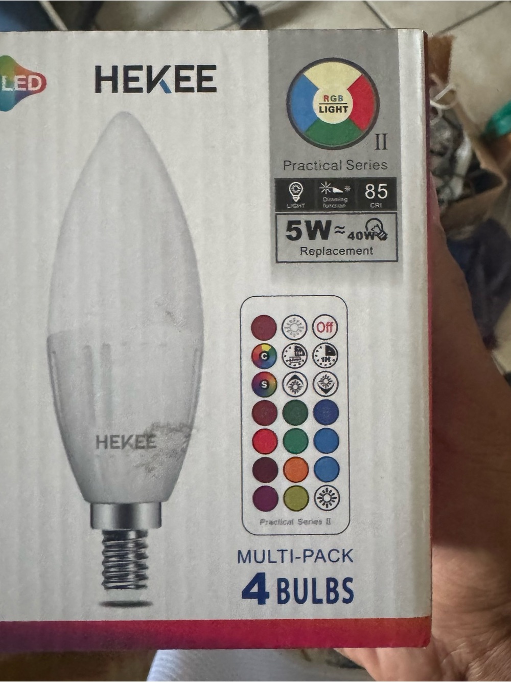 HEKEE LED RGB Light Bulbs 4-Pack E12 Candelabra